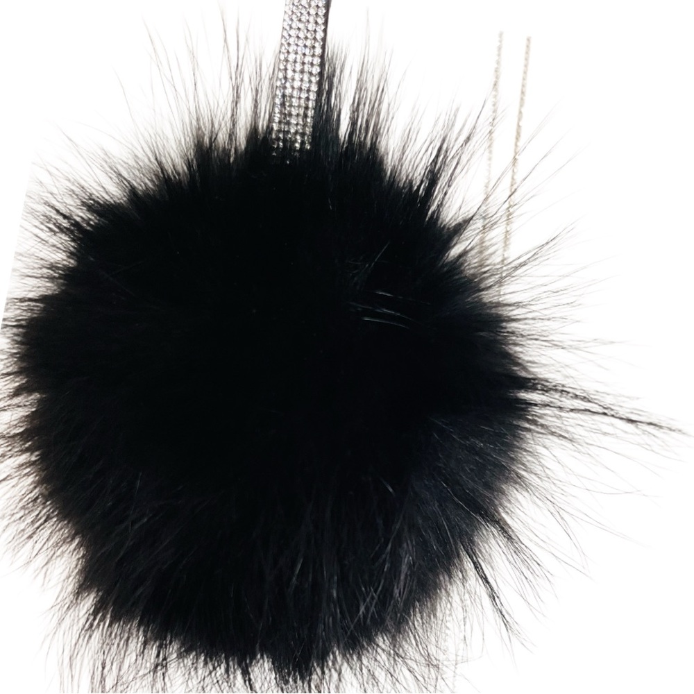 Bougie Glam Large Genuine Fur Pom Bag Charm w/ Rhinestone
